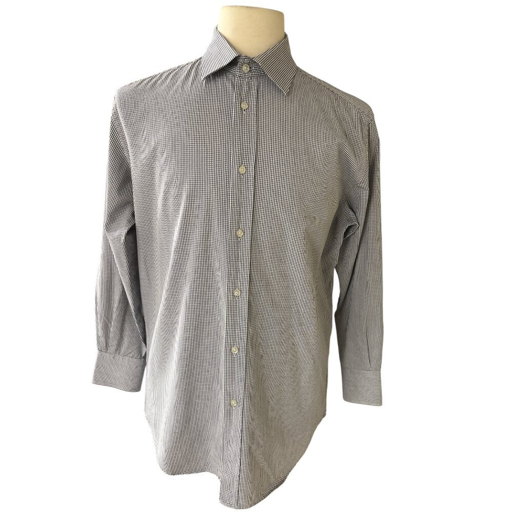 Alara Men’s Button Down Dress Shirt 16.5 Slim Fit 100% Cotton Blue White Micro